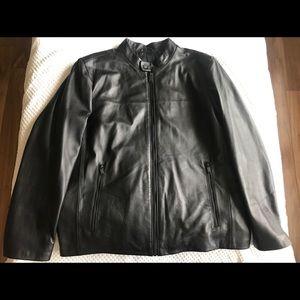 DKNY GENUINE LEATHER JACKET BLACK